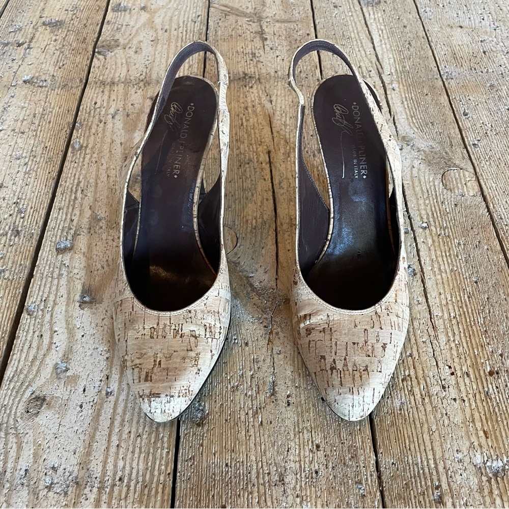 Donald J Pliner Cork Slingback Heels Stiletto Sandal Shoe 9 - Picture 3 of 15